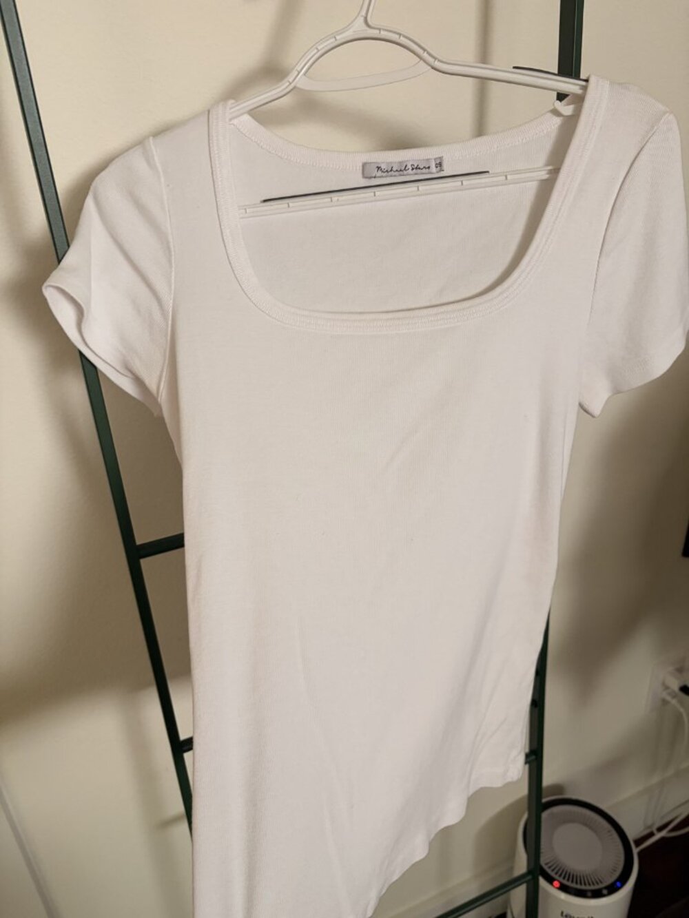 Michael Stars White Square Neck Ribbed Tee OS